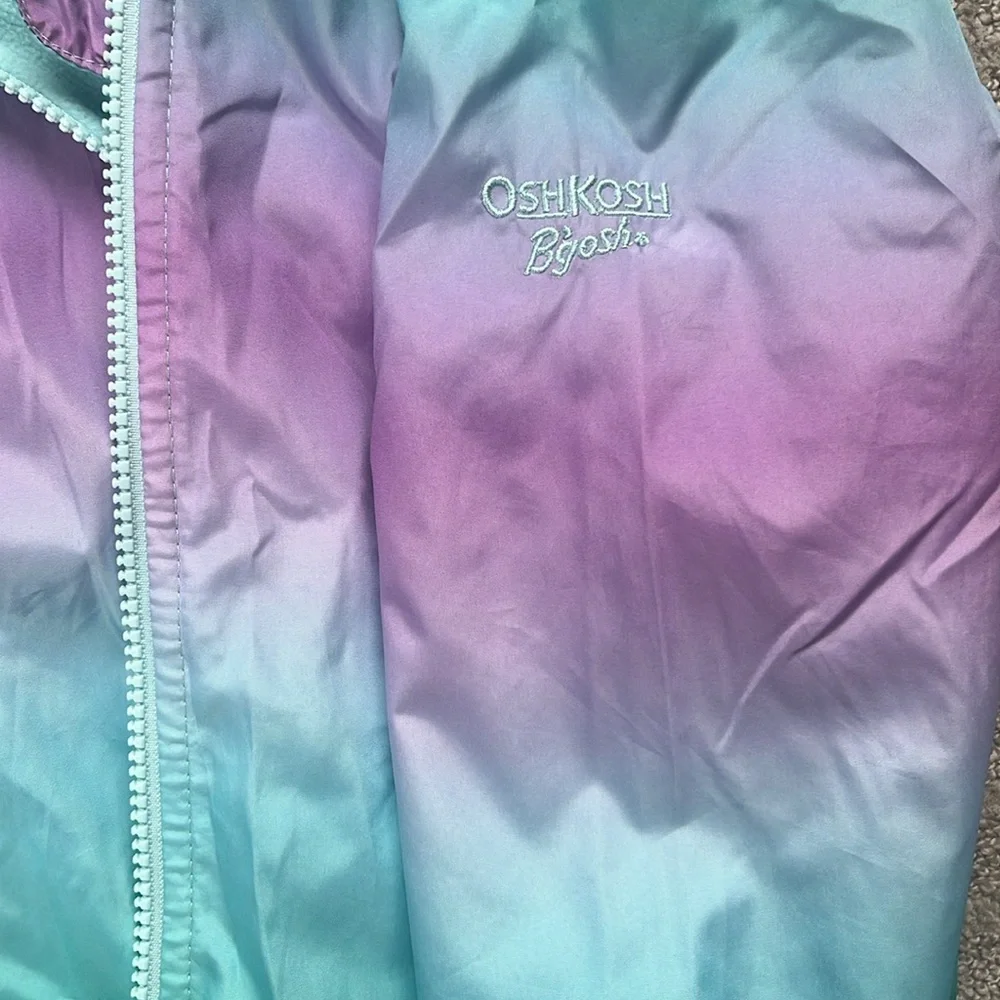 OshKosh B'gosh Lined Spring Windbreaker Jacket Teal and Purple Girl’s Size M 5/6